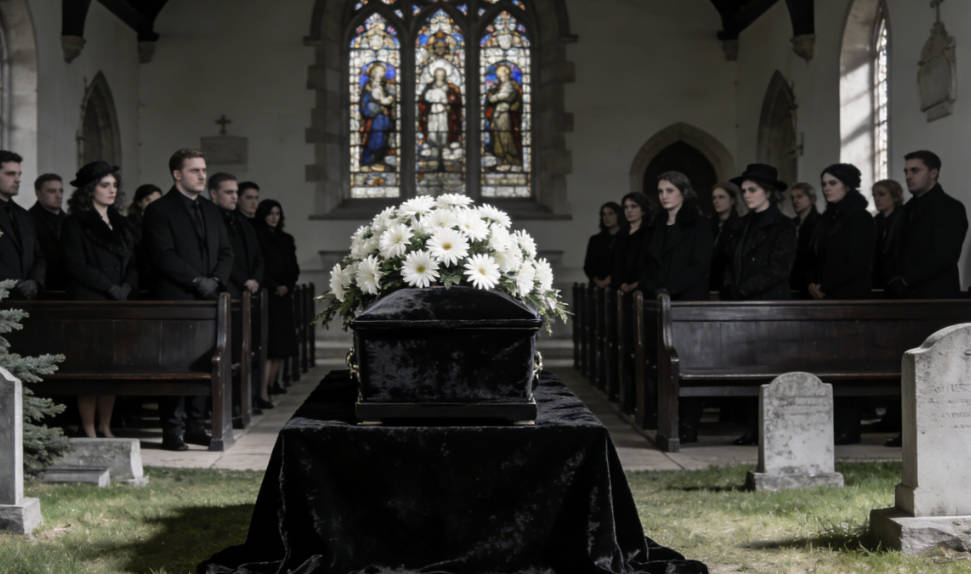 A grand and solemn funeral scene