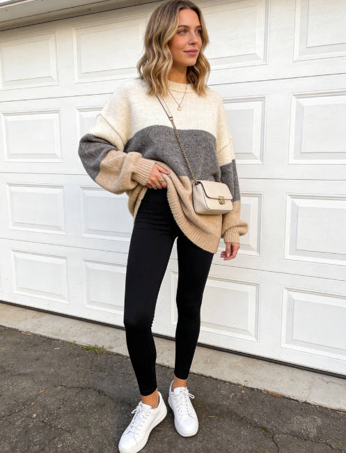 Oversized Sweater and White Sneakers